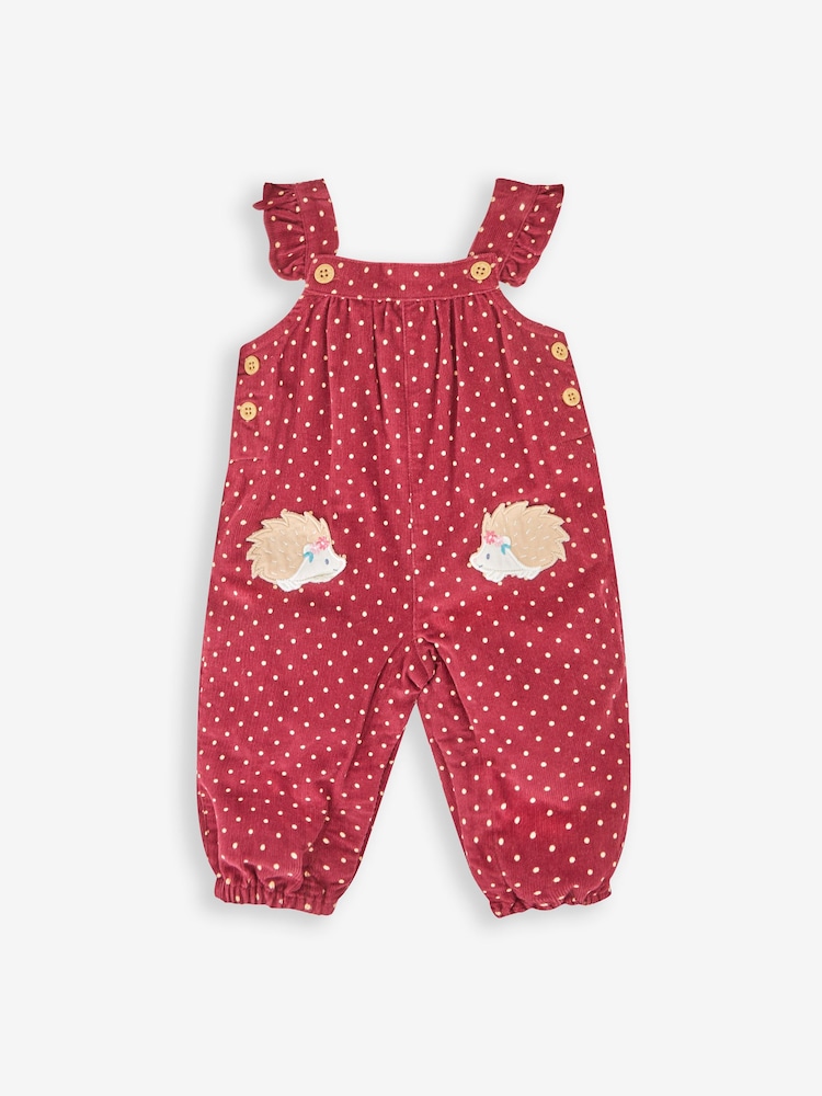 JoJo Maman Bébé Berry Purple Hedgehog Appliqué Cord Dungarees & Top Set - Image 2 of 5