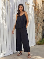 Schwarz - Glitzernde, bestickte Hose mit Taillengürtel - Bild 7 von 9
