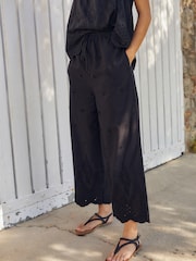 Schwarz - Glitzernde, bestickte Hose mit Taillengürtel - Bild 6 von 9