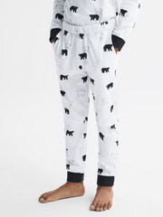 Reiss Optic White Bertie Slim Fit Cotton Motif Pyjama Bottoms - Image 1 of 6