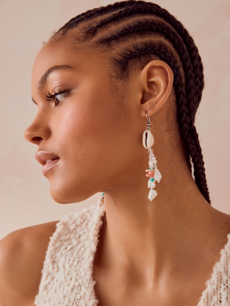 White Shell Drop Tassel Earrings - Image 1 of 3