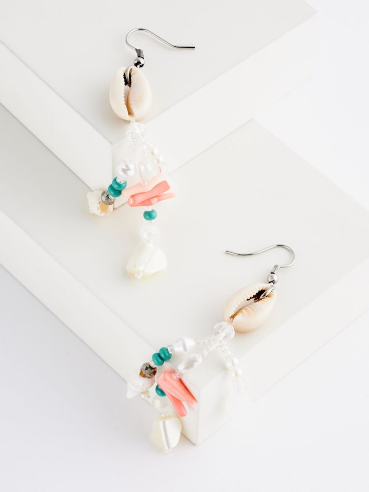 White Shell Drop Tassel Earrings - Image 3 of 3