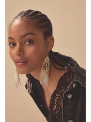 Gold Tone Feather Drop Statement Earring - Image 1 of 6