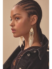 Gold Tone Feather Drop Statement Earring - Image 2 of 6