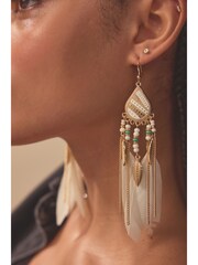 Gold Tone Feather Drop Statement Earring - Image 4 of 6