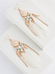 Gold Tone Feather Drop Statement Earring - Image 5 of 6