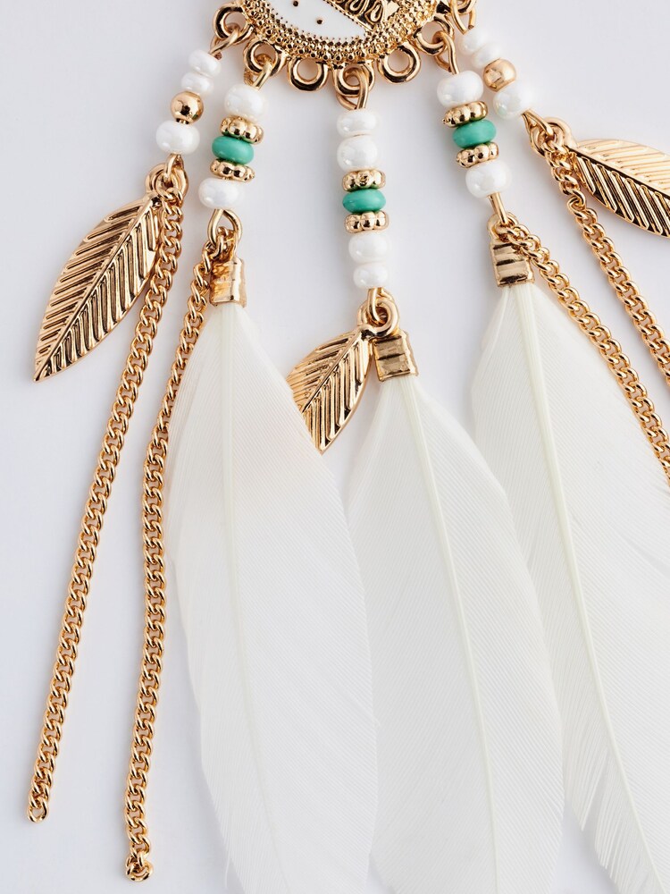 Gold Tone Feather Drop Statement Earring - Image 6 of 6