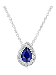 Beaverbrooks Sterling Silver Cubic Zirconia Blue Pear Halo Pendant - Image 1 of 3