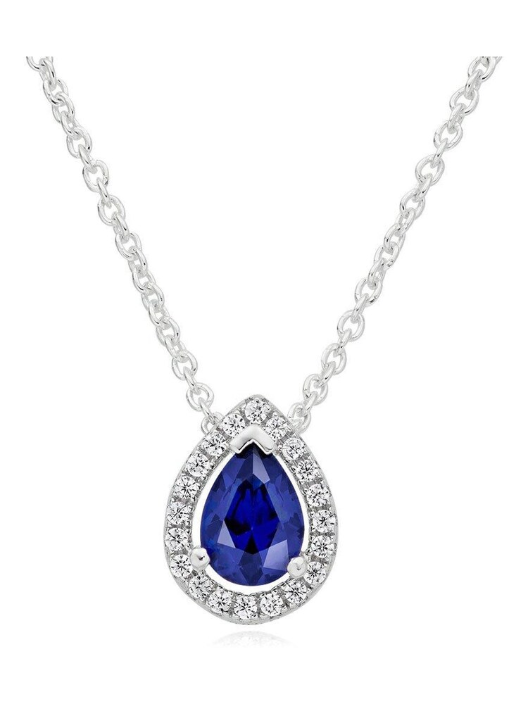Beaverbrooks Sterling Silver Cubic Zirconia Blue Pear Halo Pendant - Image 1 of 3