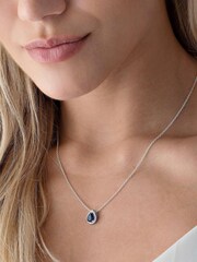 Beaverbrooks Sterling Silver Cubic Zirconia Blue Pear Halo Pendant - Image 3 of 3