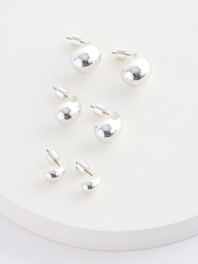 Tono plateado - Pack de 3 pares de pendientes en forma de lágrima - Imagen 1 de 2 Tono plateado - Pack de 3 pares de pendientes en forma de lágrima - Imagen 1 de 2