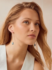 Turquoise Blue Pull Through Earrings Made With Recycled Brass - Image 1 of 3
