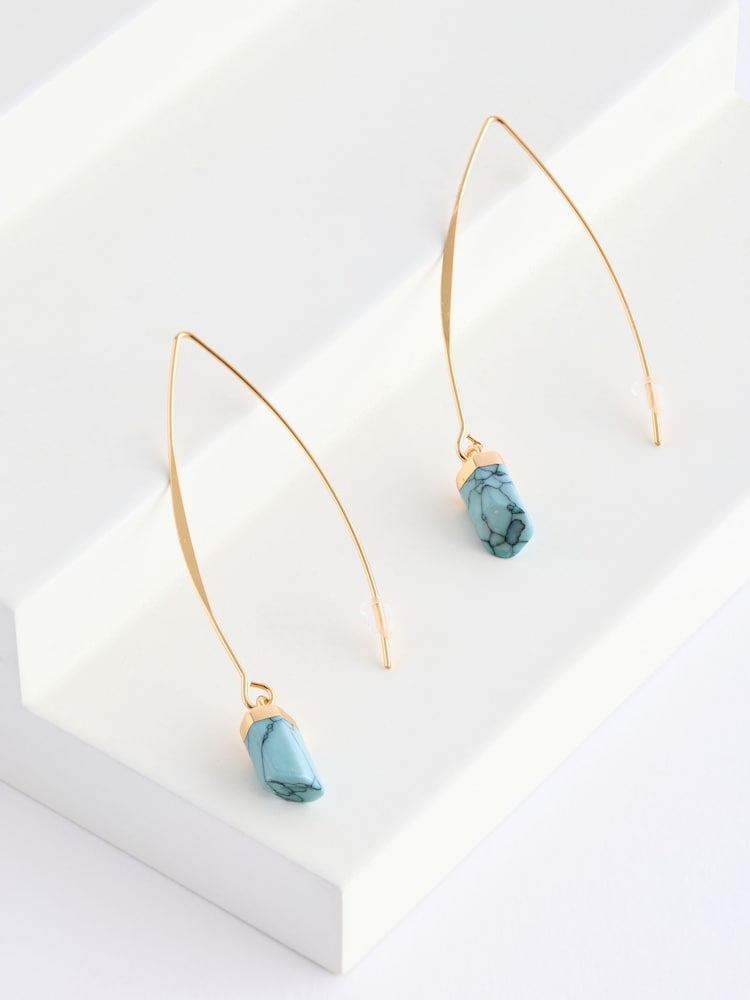Turquoise Blue Pull Through Earrings Made With Recycled Brass - Image 3 of 3