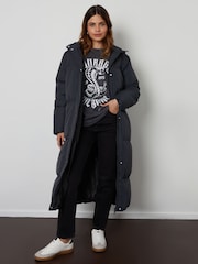 Threadbare Black Curve Longline Hooded Padded Coat - Image 2 of 4