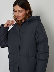 Threadbare Black Curve Longline Hooded Padded Coat - Image 4 of 4