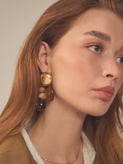 Amber Orange Chunky Resin Drop Earrings - Image 1 of 5