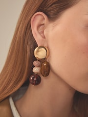 Amber Orange Chunky Resin Drop Earrings - Image 3 of 5