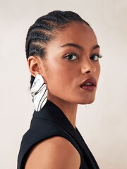 Silver Tone Molten Folded Statement Earrings Made With Recycled Brass - Image 2 of 3