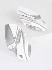 Silver Tone Molten Folded Statement Earrings Made With Recycled Brass - Image 3 of 3
