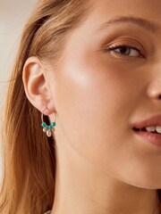Turquoise Blue Beaded Charm Hoop Earrings Made With Recycled Zinc - Image 2 of 3