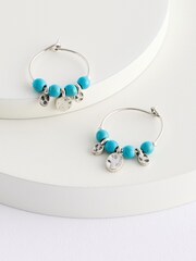 Turquoise Blue Beaded Charm Hoop Earrings Made With Recycled Zinc - Image 3 of 3