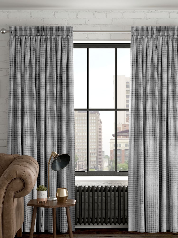 Grey Brushed Mini Check Made To Measure Curtains - Image 1 of 9
