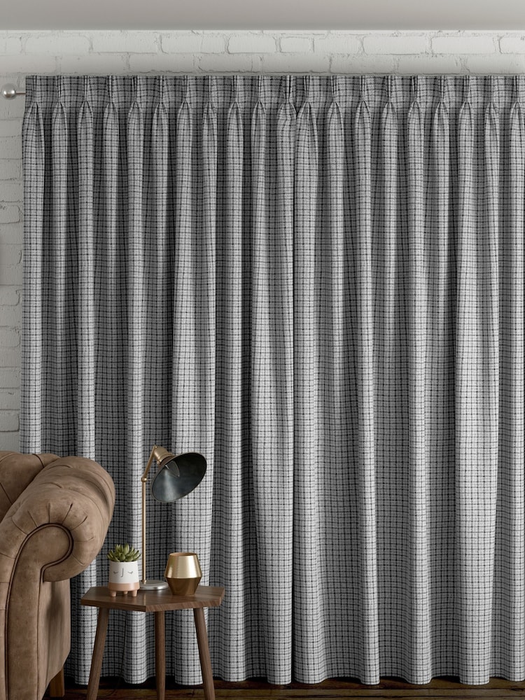 Grey Brushed Mini Check Made To Measure Curtains - Image 2 of 9