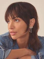 Silver Tone Sparkle Bow Earrings - Image 2 of 3