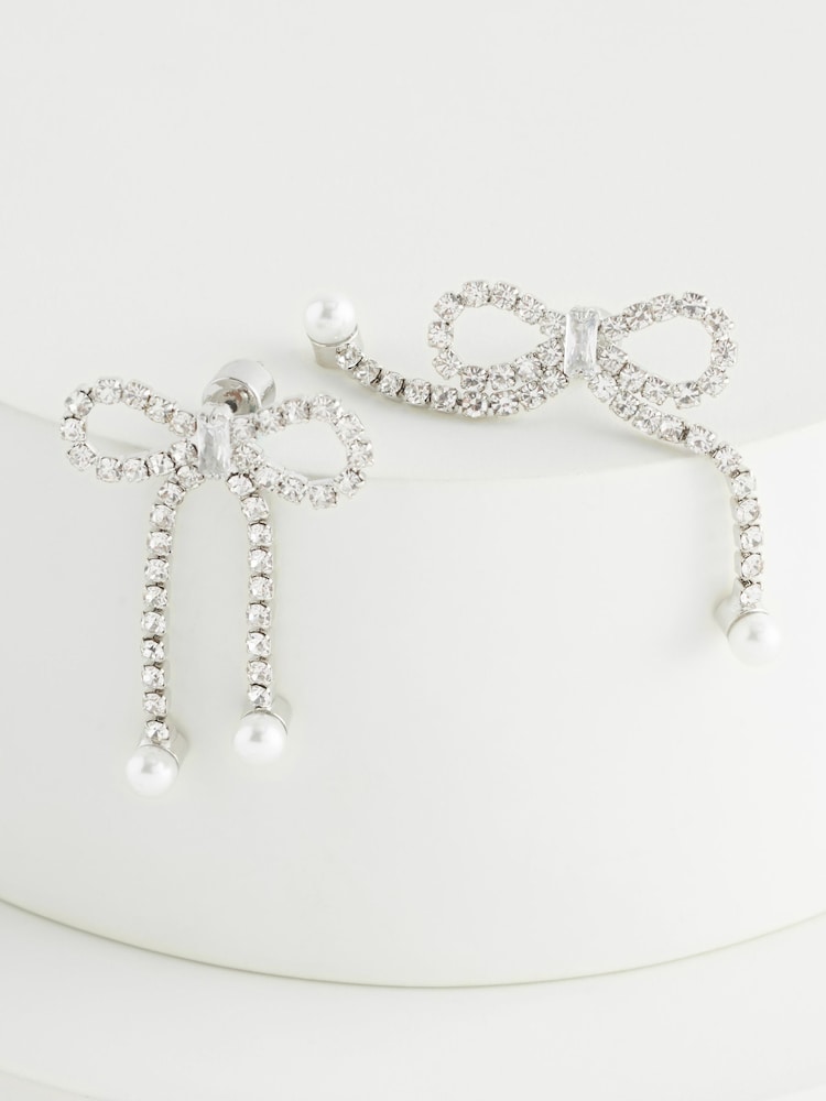 Silver Tone Sparkle Bow Earrings - Image 3 of 3