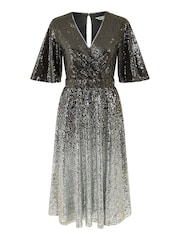Yumi Black Ombre Sequin Midi Wrap Dress - Image 4 of 4