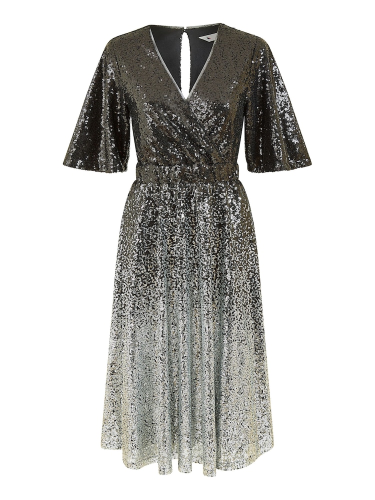 Yumi Black Ombre Sequin Midi Wrap Dress - Image 4 of 4