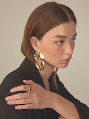 Gold Tone Molten Folded Statement Earrings Made With Recycled Brass - Image 1 of 4