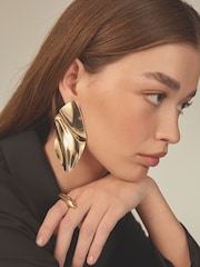 Gold Tone Molten Folded Statement Earrings Made With Recycled Brass - Image 2 of 4