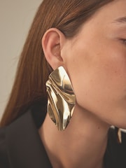 Gold Tone Molten Folded Statement Earrings Made With Recycled Brass - Image 3 of 4