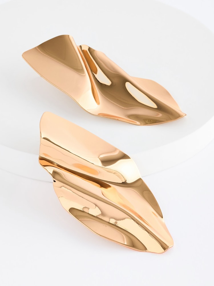Gold Tone Molten Folded Statement Earrings Made With Recycled Brass - Image 4 of 4