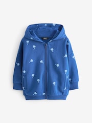 Cobalt Blue Palms All Over Print Jersey Zip Through Hoodie (3mths-7yrs) - Image 1 of 3