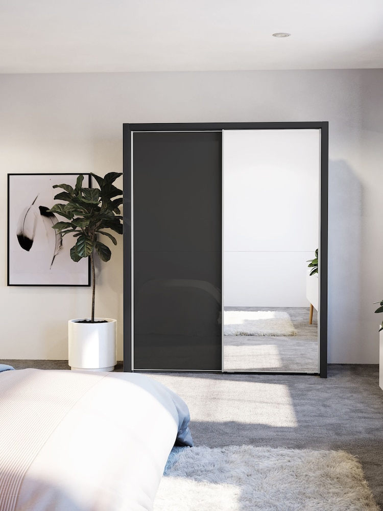 Wiemann Graphite Peyton Glass and Mirror Sliding 1.6m Sliding Semi Fitted Wardrobe - Image 1 of 6