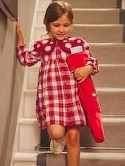 JoJo Maman Bébé Red Tartan Check Embroidered Collar Dress - Image 1 of 6