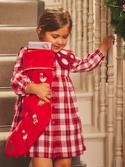 JoJo Maman Bébé Red Tartan Check Embroidered Collar Dress - Image 2 of 6