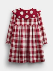 JoJo Maman Bébé Red Tartan Check Embroidered Collar Dress - Image 4 of 6