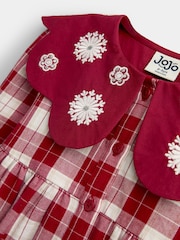 JoJo Maman Bébé Red Tartan Check Embroidered Collar Dress - Image 5 of 6