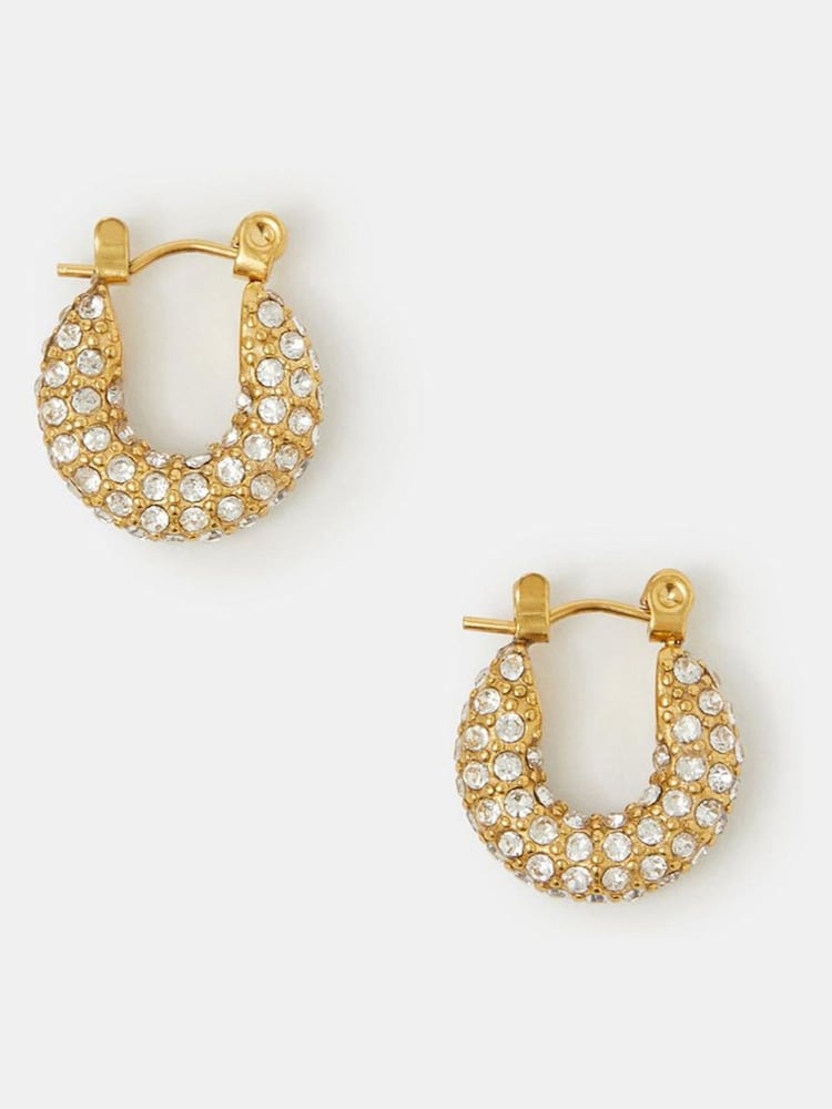 Accessorize Gold Stainless Steel Chunky Pavé Hoop Earrings - Image 1 of 2