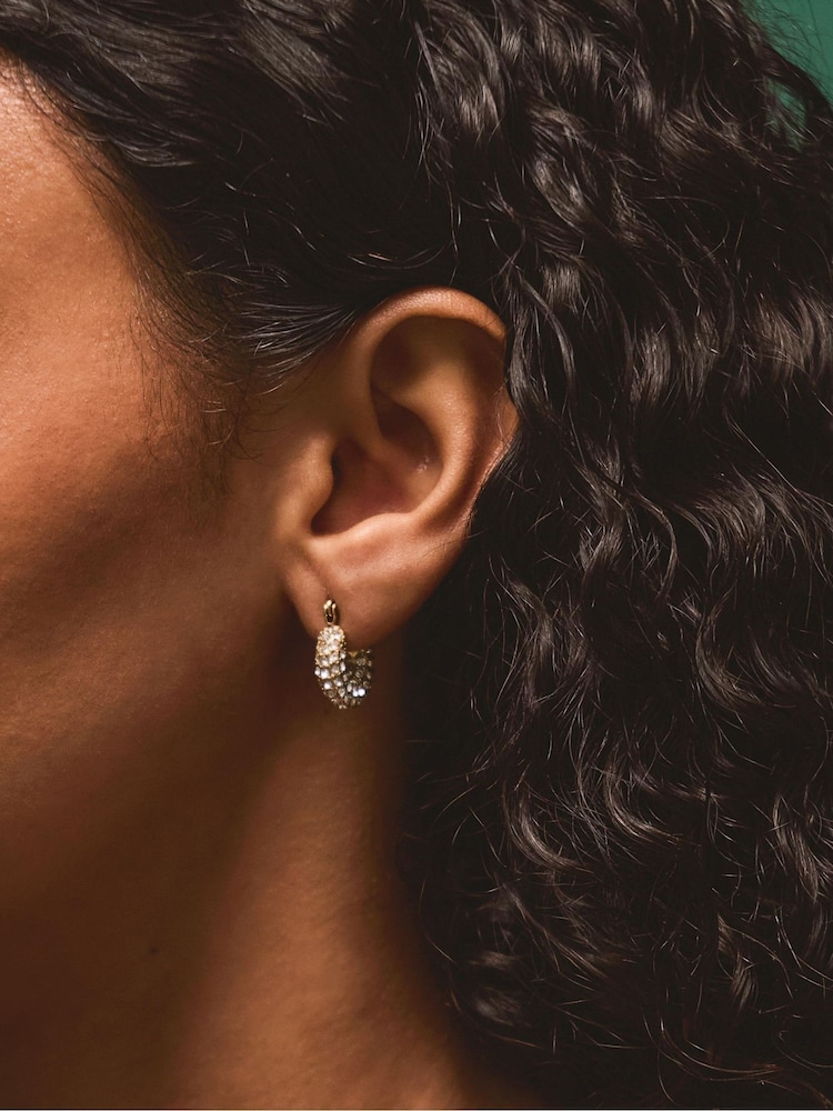 Accessorize Gold Stainless Steel Chunky Pavé Hoop Earrings - Image 2 of 2