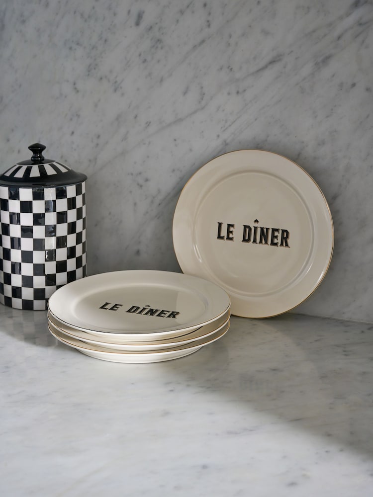 Rockett St George White Parisian Bistro Set of 4 Dinner Plates - Image 1 of 6