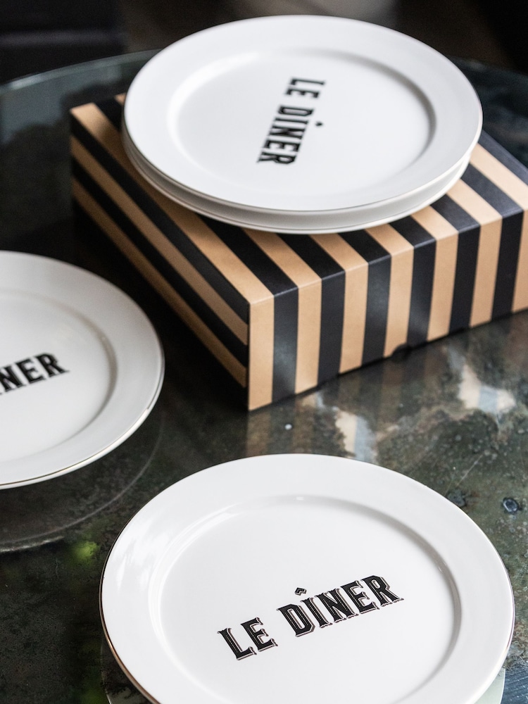 Rockett St George White Parisian Bistro Set of 4 Dinner Plates - Image 6 of 6