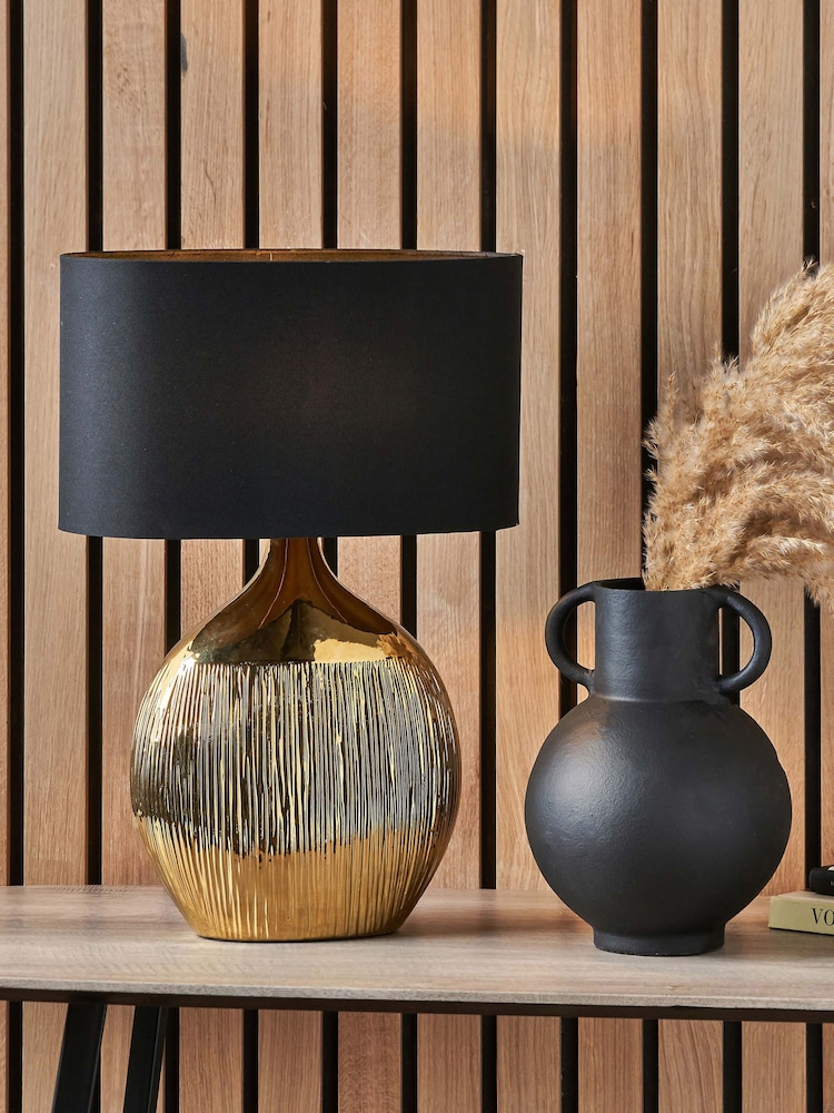 Pacific Gold Gemini Etched Ceramic Table Lamp - Image 1 of 4