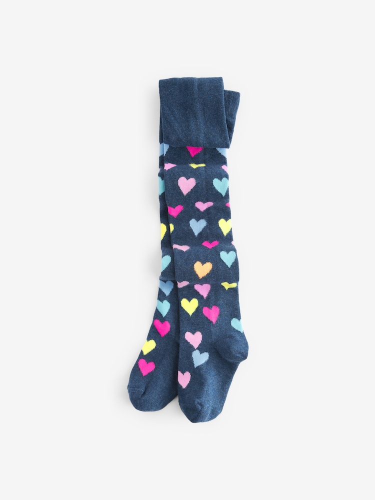 Navy Blue Cotton Rich Heart Tights - Image 1 of 1