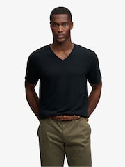 Superdry Black Classic Cotton Linen V-Neckline T-Shirt - Image 1 of 7