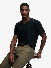 Superdry Black Classic Cotton Linen V-Neckline T-Shirt - Image 4 of 7