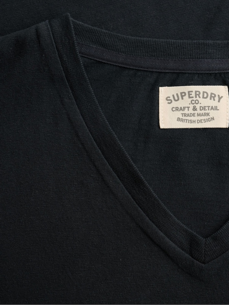 Superdry Black Classic Cotton Linen V-Neckline T-Shirt - Image 7 of 7